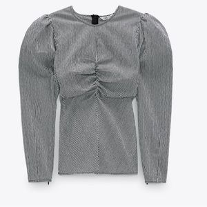 Zara striped seersucker puff sleeve blouse xs